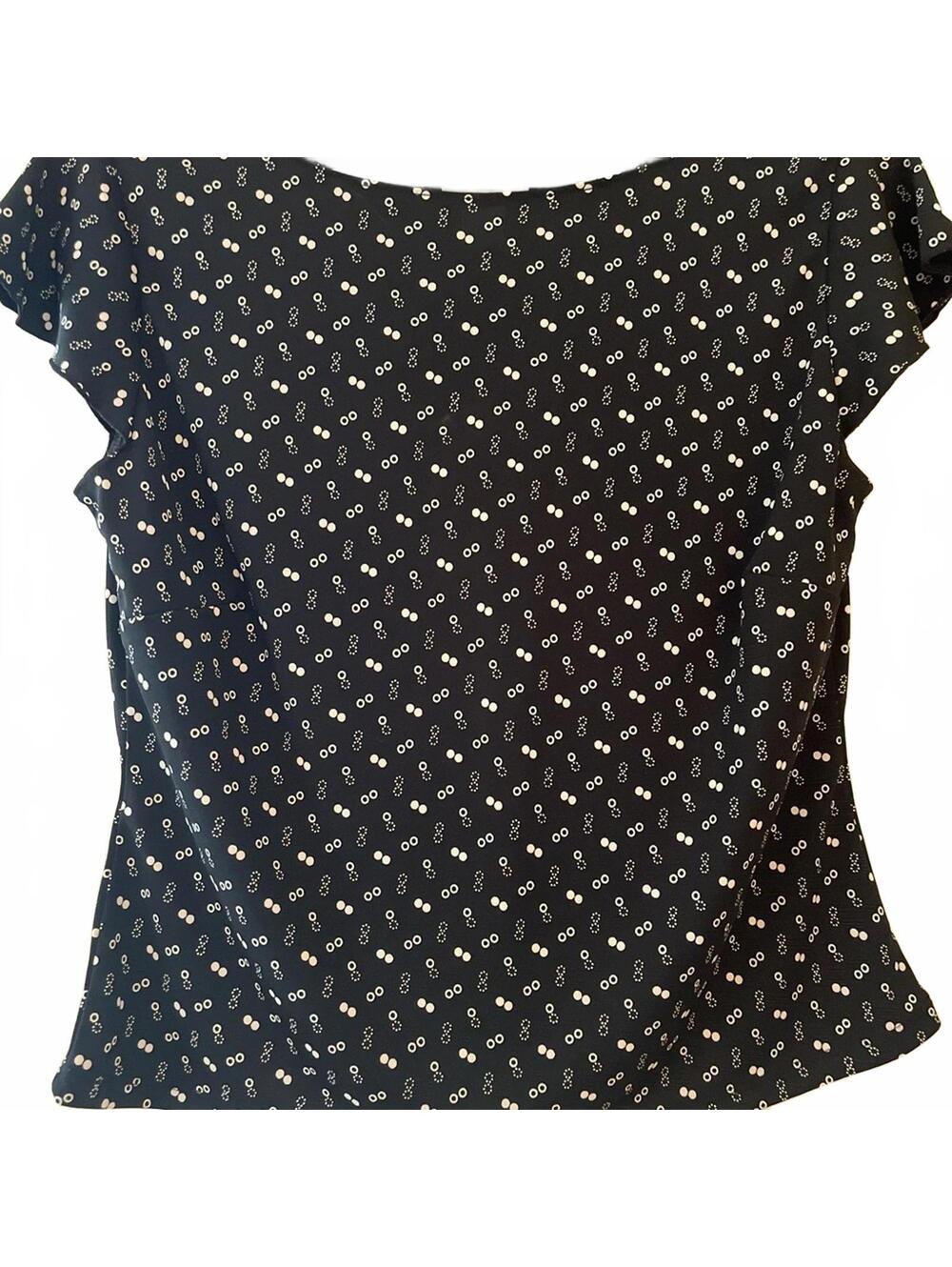 LOFT Black Polka Dot Blouse Short Sleeve Top Classic Print